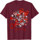 Floral Football Game Day Girly Team Spirit Black Red & White T-Shirt - T-Shirt | Maroon