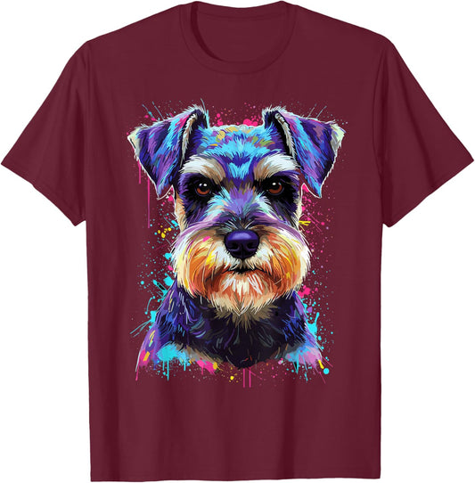 Schnauzer Splash Art Schnauzer Dog Lover T-Shirt - T-Shirt | Maroon