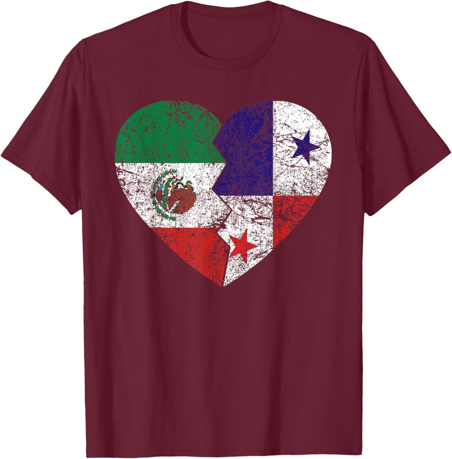 Panamanian Mexican Flags Heart | Mexico Panama Roots Vintage T-Shirt - T-Shirt | Maroon