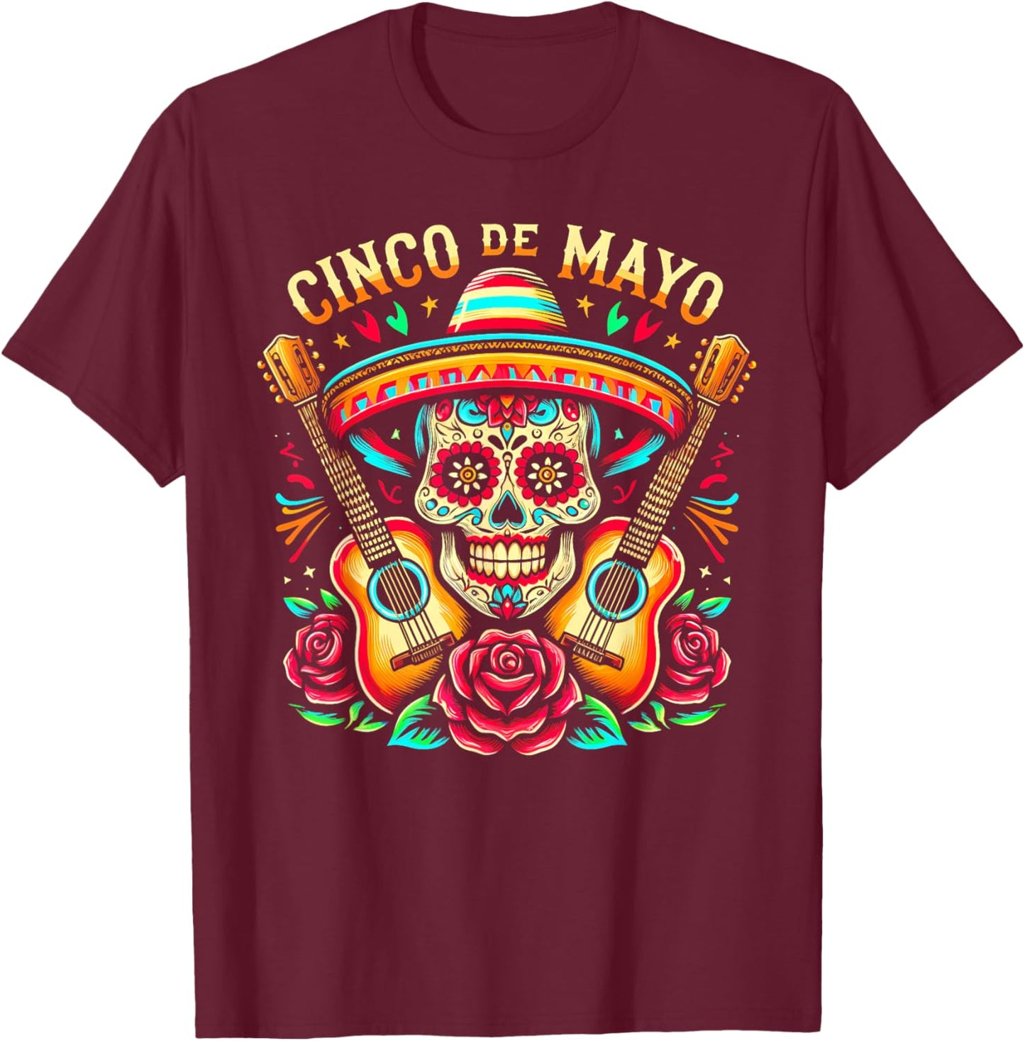Mexican Skull Fiesta 5 De Mayo Cinco De Mayo Mem Women Kids T-Shirt - T-Shirt | Maroon
