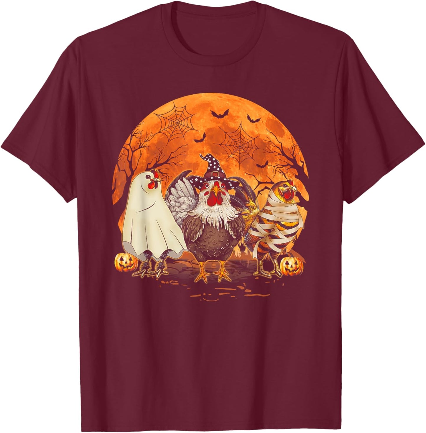 Funny Halloween Costume Farmers Spooky Chickens Witch T-Shirt - T-Shirt | Maroon