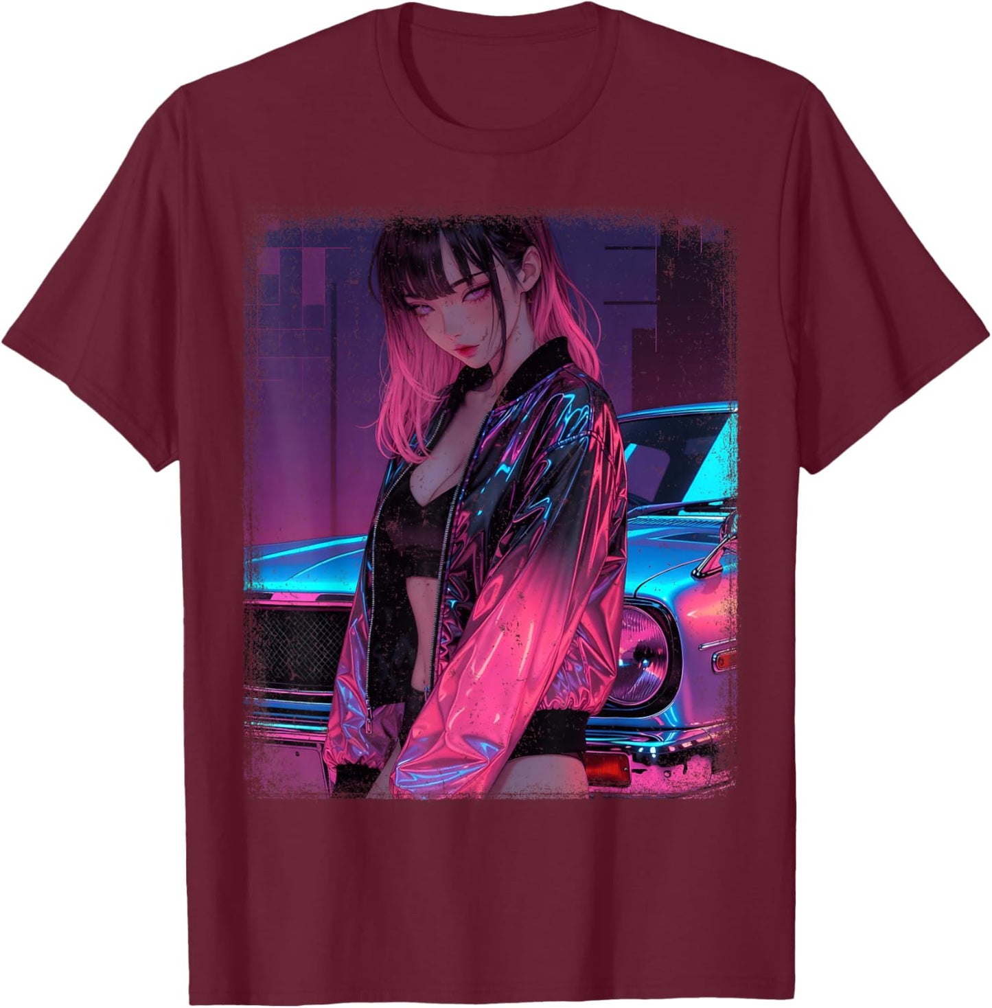 Waifu Anime Girl Women Retro Vintage Japanese JDM Race Car T-Shirt - T-Shirt | Maroon