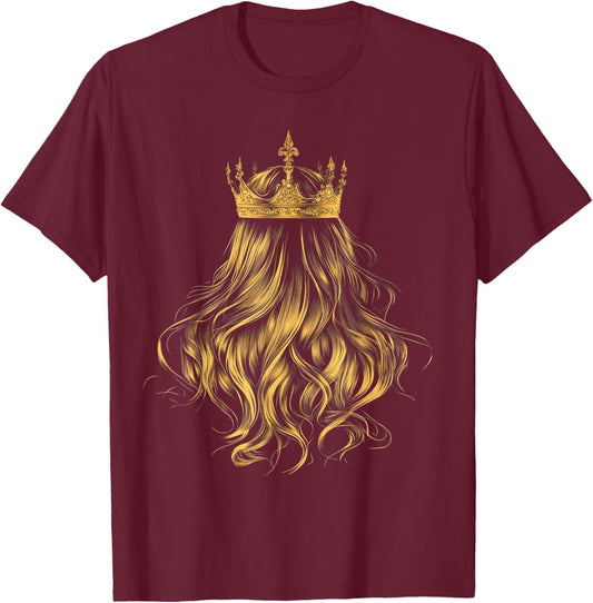 Women's Princess Queen Crown Birthday Girl Blonde Hair T-Shirt - T-Shirt | Maroon