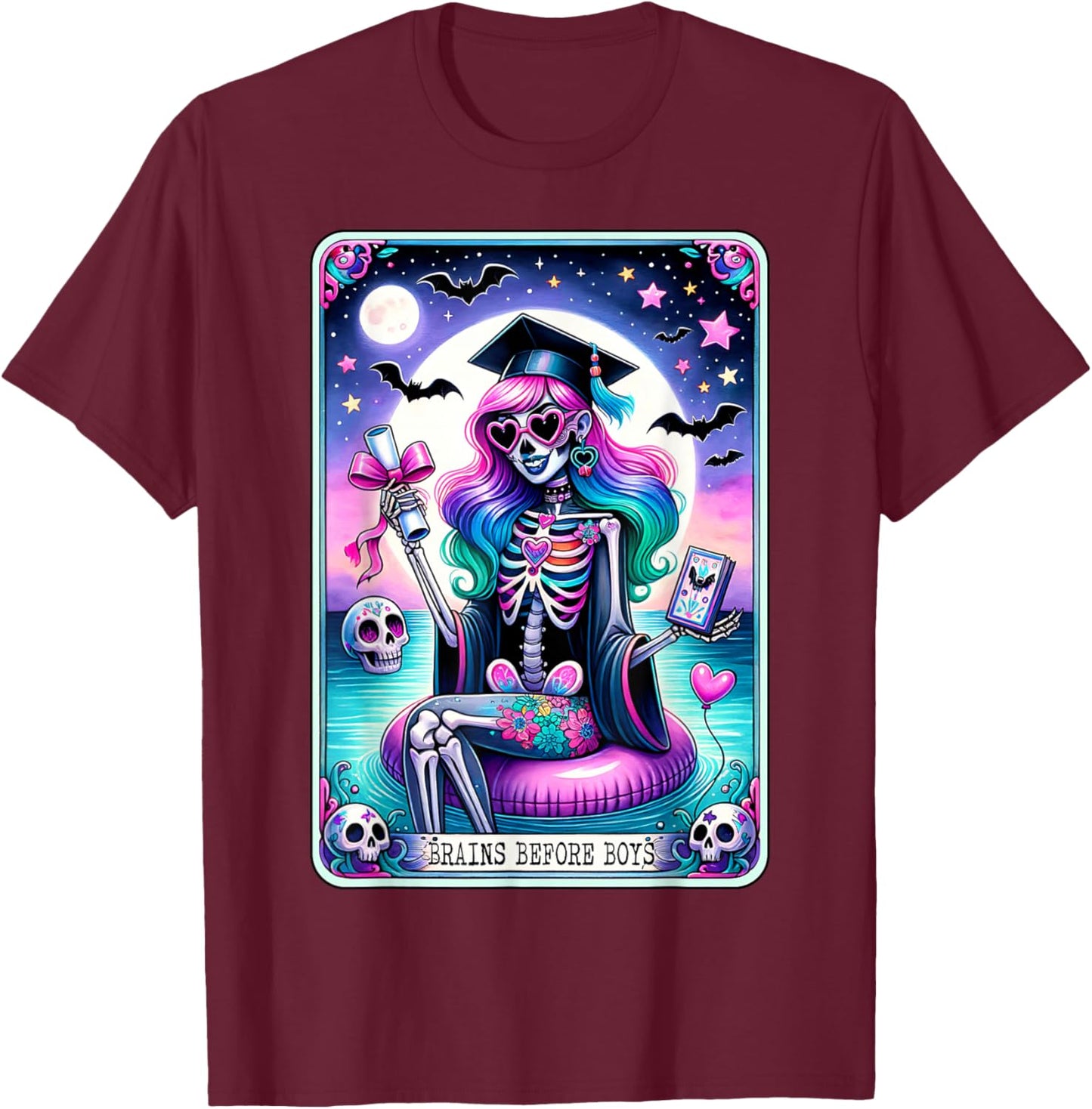 Senior Girls Pastel Goth Ghoul Brains Tarot Card Graduation T-Shirt - T-Shirt | Maroon
