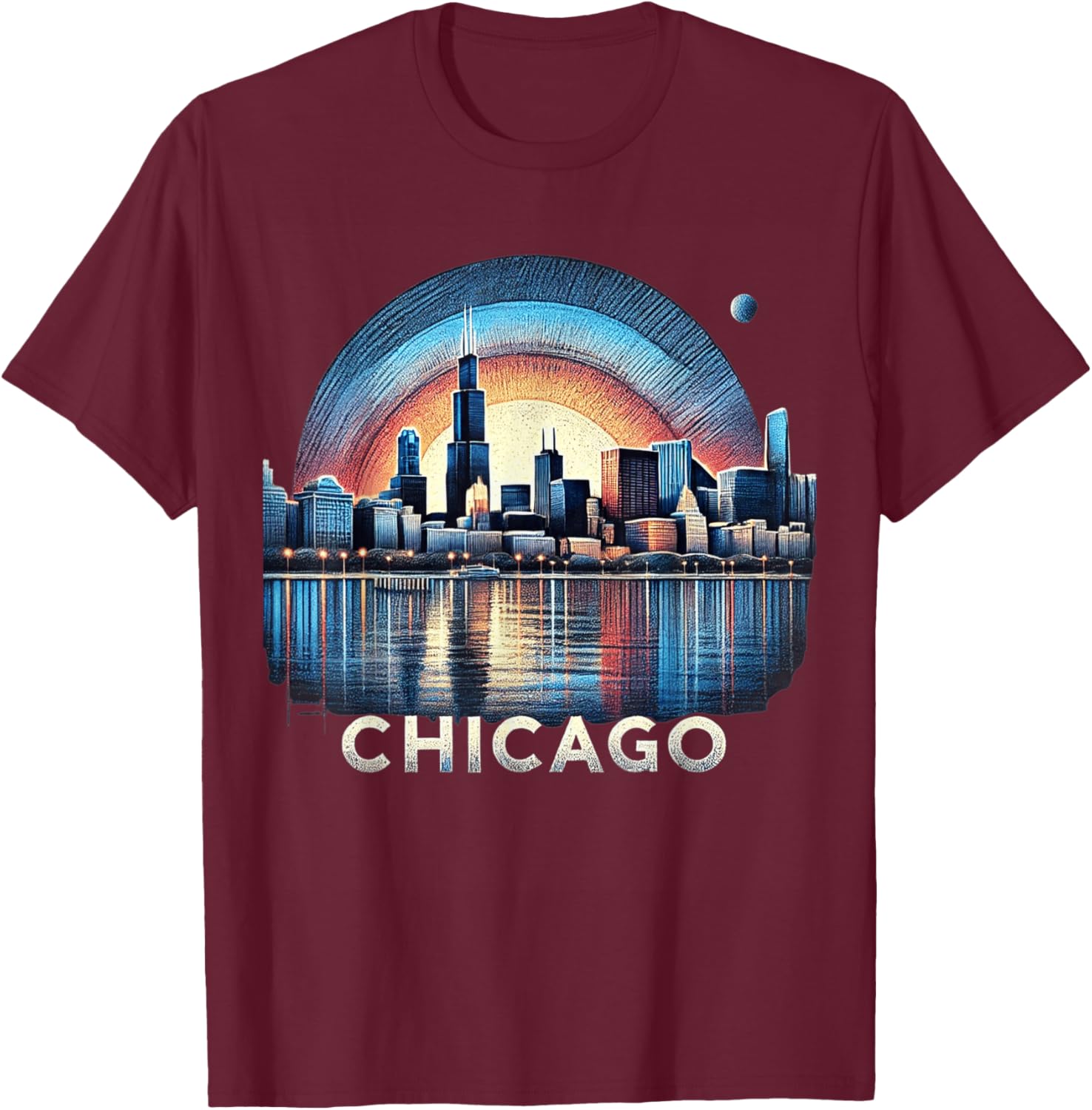 Vintage Chicago Illinois City Skyline Shirt Men Women Retro T-Shirt - T-Shirt | Maroon