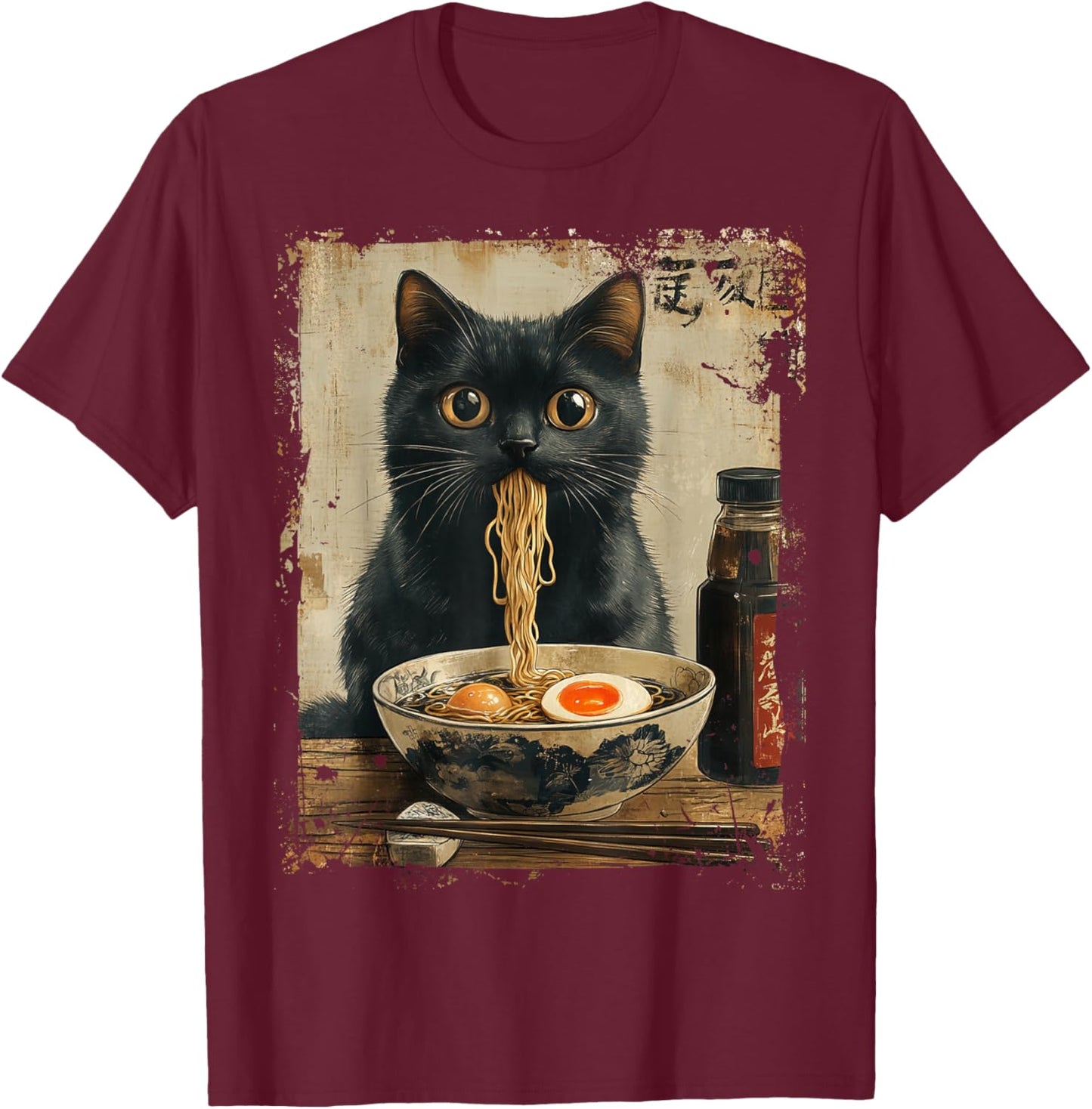 Cat Ramen Japanese Funny Graphic Kawaii Cat Anime Gifts T-Shirt - T-Shirt | Maroon