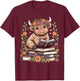 Cute Baby Highland Cow Reading Book Bookworm T-Shirt - T-Shirt | Maroon