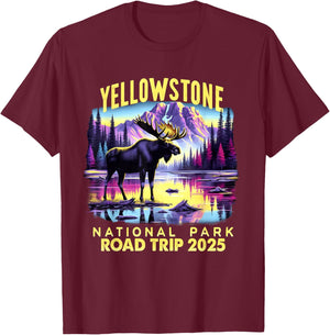 Yellowstone Road Trip 2025 Nature Adventure Souvenir Costume T-Shirt - T-Shirt | Maroon