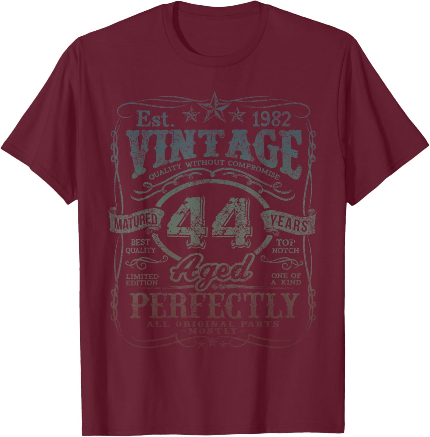 Vintage 1982 Limited Edition Shirt 44 Year Old 44th Birthday T-Shirt - T-Shirt | Maroon