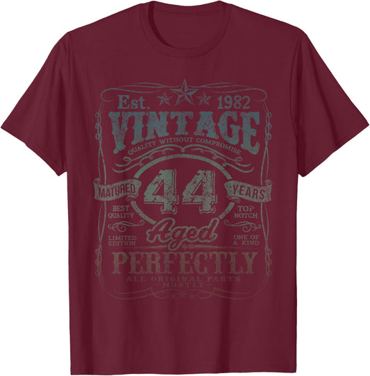 Vintage 1982 Limited Edition Shirt 44 Year Old 44th Birthday T-Shirt - T-Shirt | Maroon