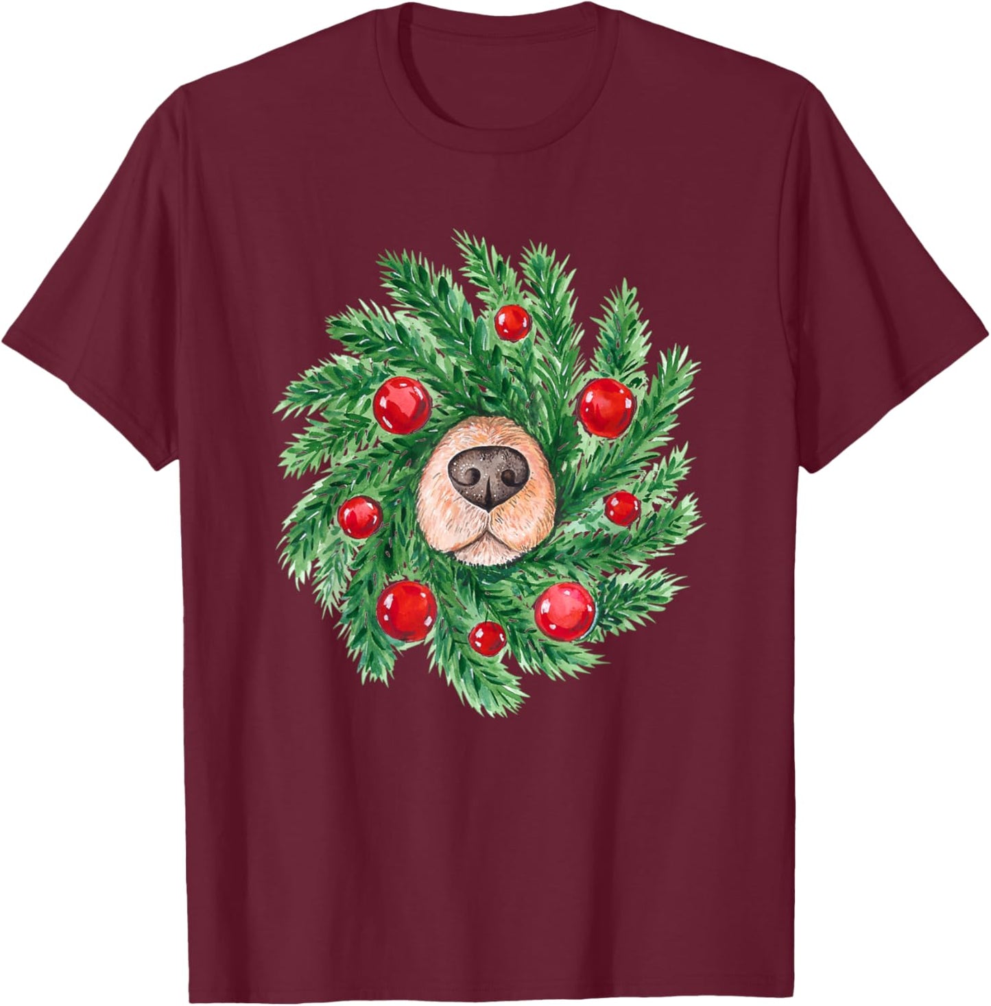 Youth Black Small Christmas Wreath T-Shirt - T-Shirt | Maroon