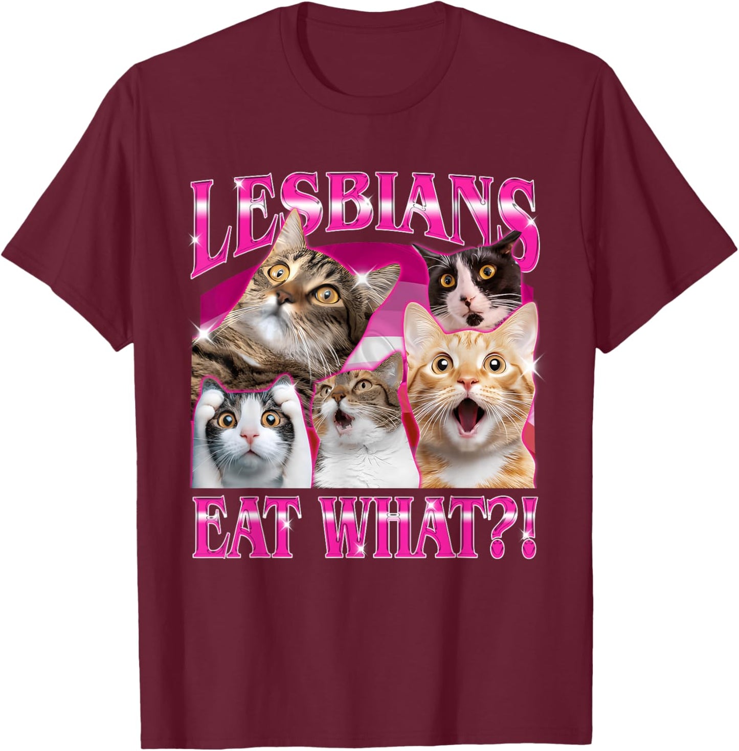 Lesbian Funny Cat Eat Pride Rainbow Flag LGBTQ Meme T-Shirt - T-Shirt | Maroon