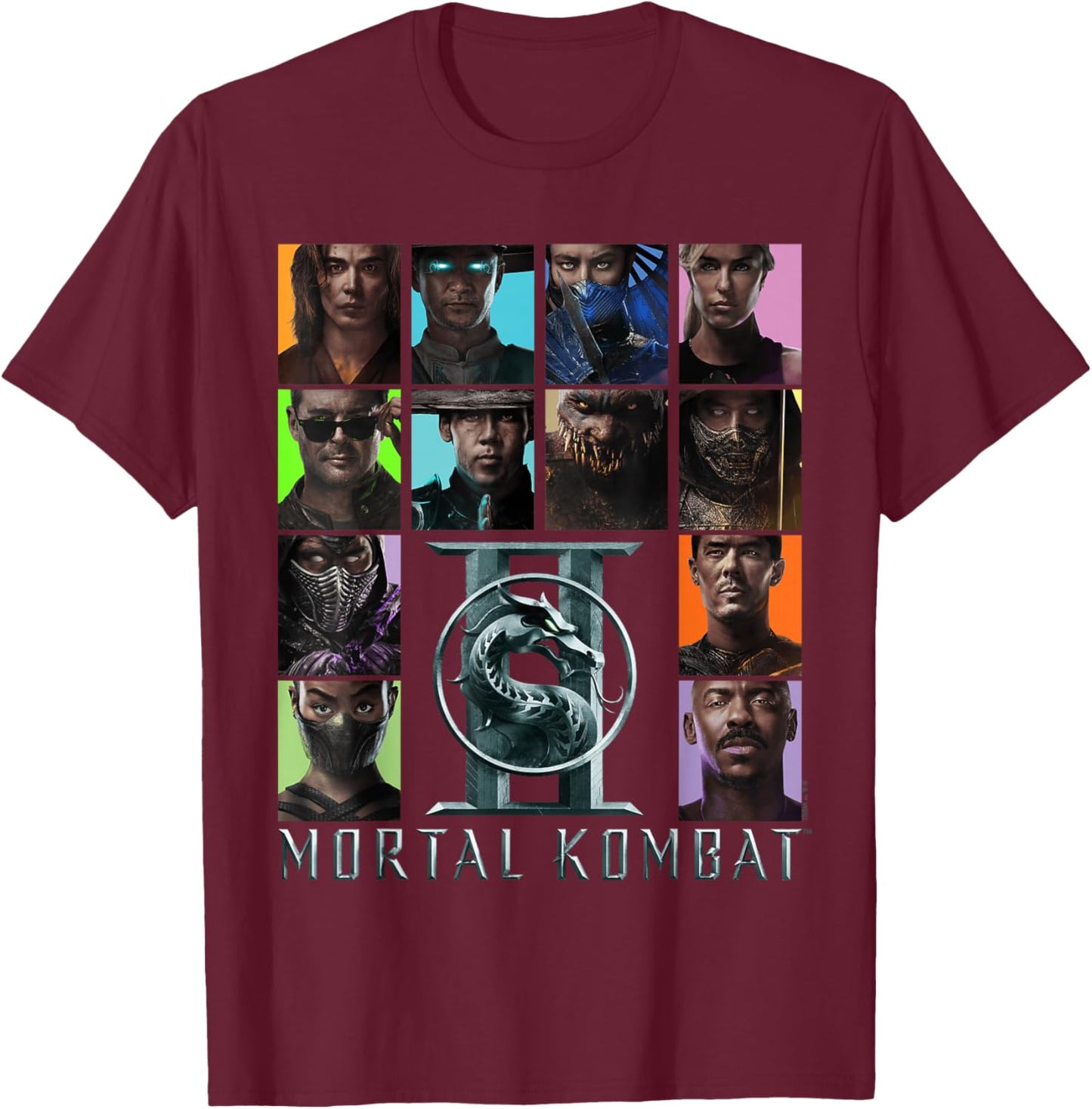 Mortal Kombat 2 Character Squares T-Shirt - T-Shirt | Maroon