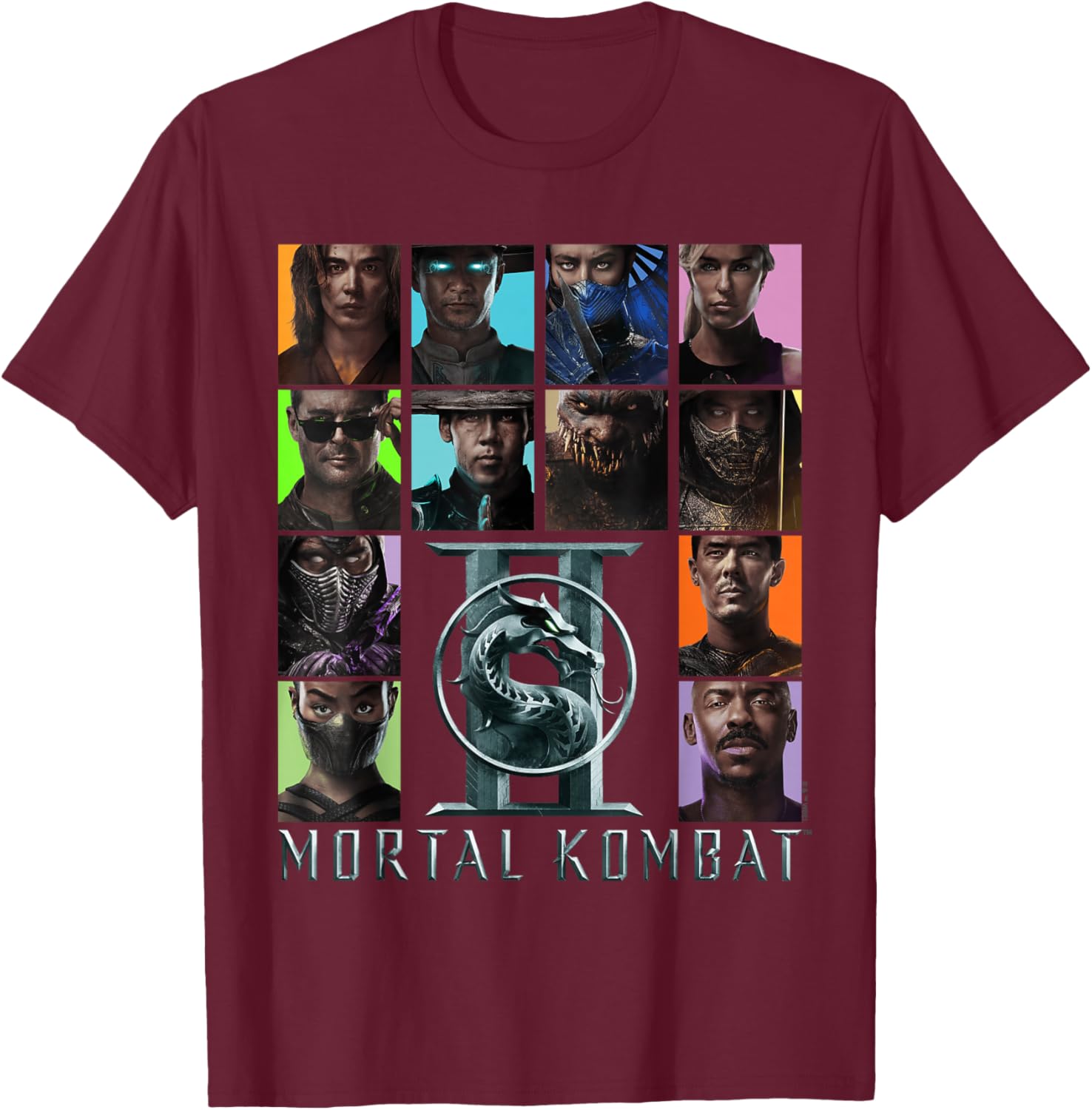Mortal Kombat 2 Character Squares T-Shirt - T-Shirt | Maroon