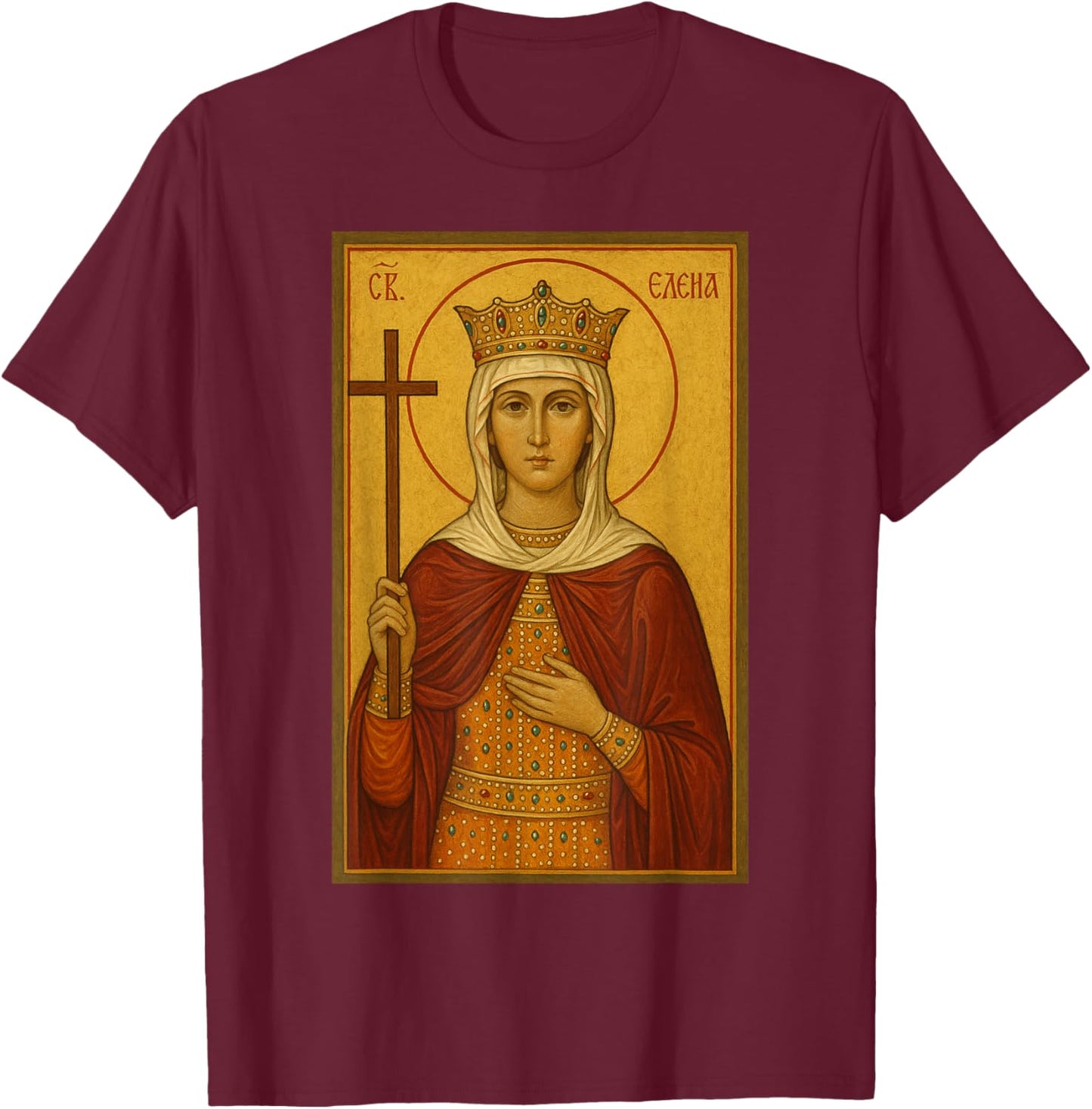 Orthodox Icon of Saint Helen T-Shirt - T-Shirt | Maroon
