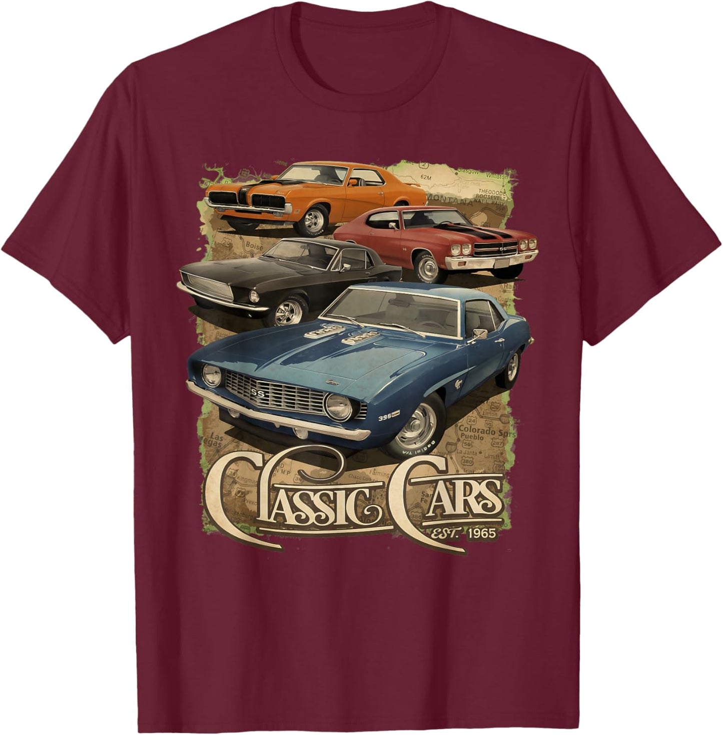 Vintage 68 69 70 Chevelle American Muscle Car Hot Rod T-Shirt - T-Shirt | Maroon