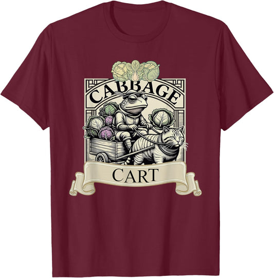 Medieval Frog Cat Cabbage Cart Kimchi Kraut Farmers Market T-Shirt - T-Shirt | Maroon