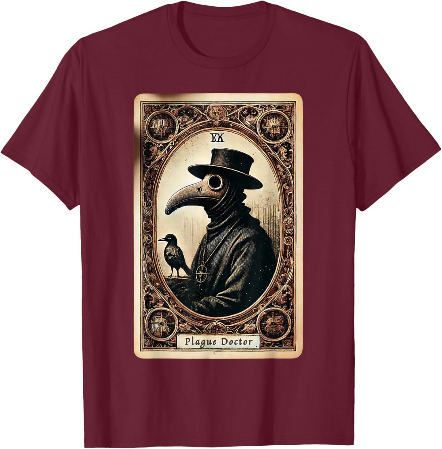 Plague Doctor Tarot Card Shirt Horror Death Occult Satanic T-Shirt - T-Shirt | Maroon
