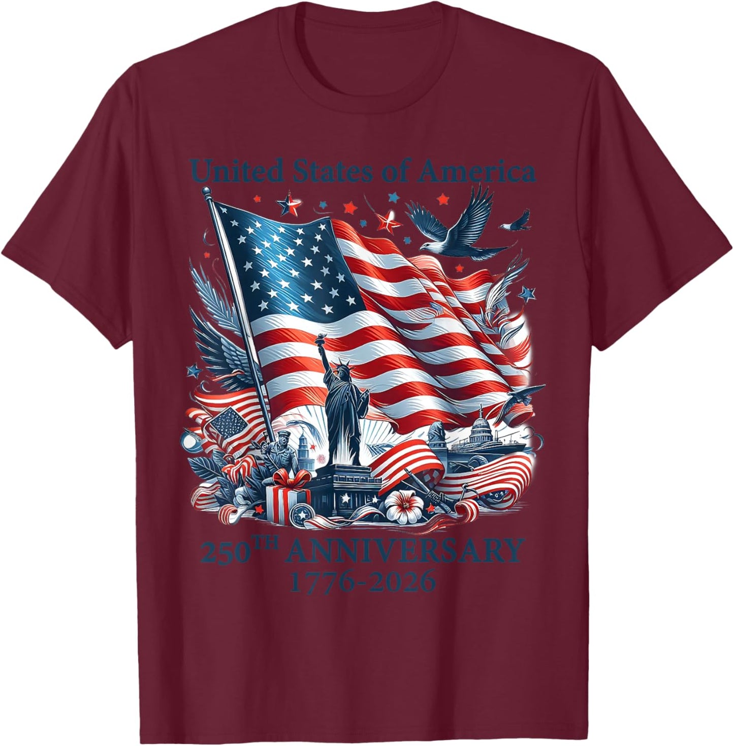 250 Jahre Amerika 1776 2026 250. Geburtstag USA Patriotisch T-Shirt - T-Shirt | Maroon