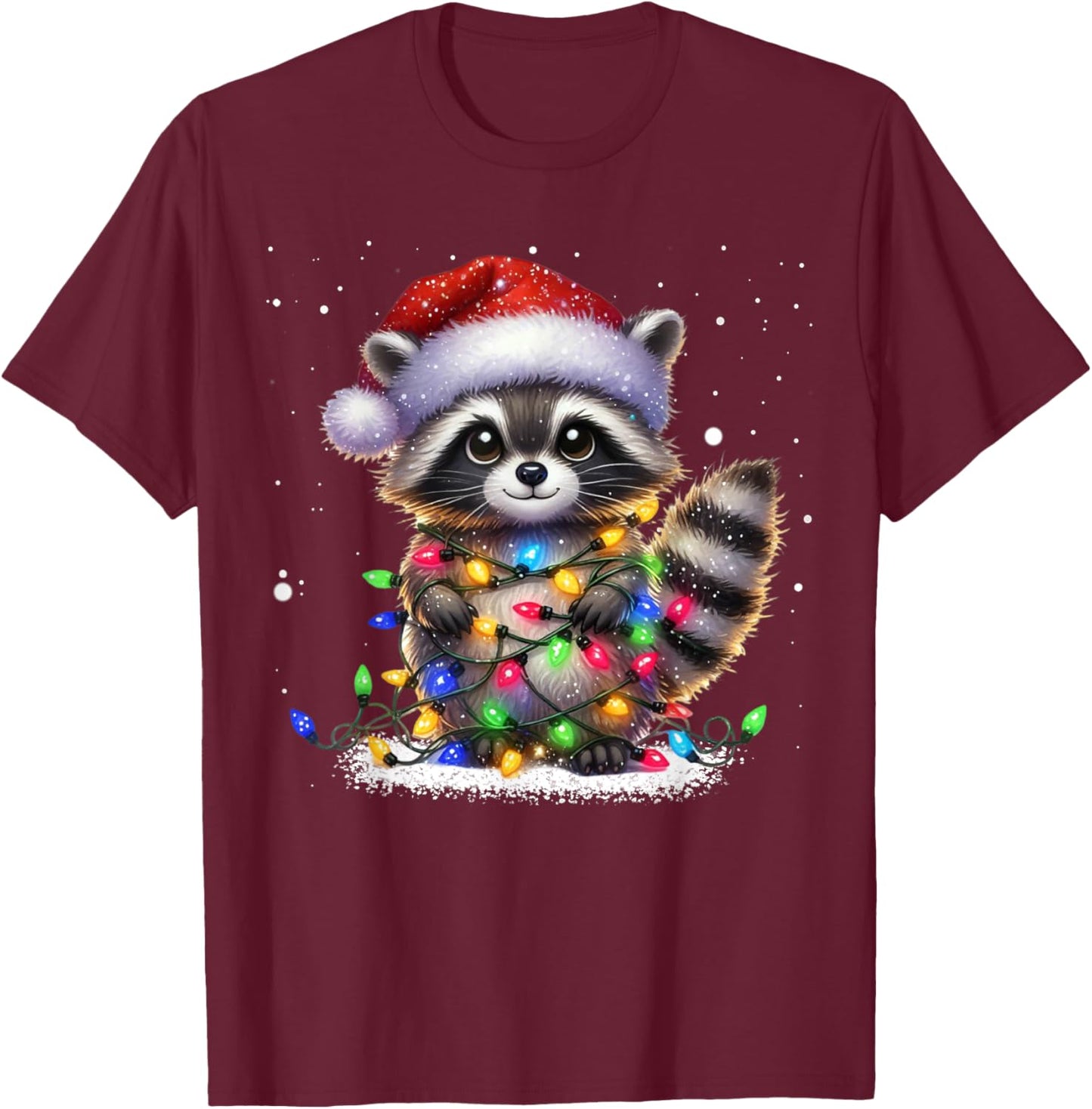 Christmas Racoon Funny Christmas Lights Raccoon Holiday T-Shirt - T-Shirt | Maroon