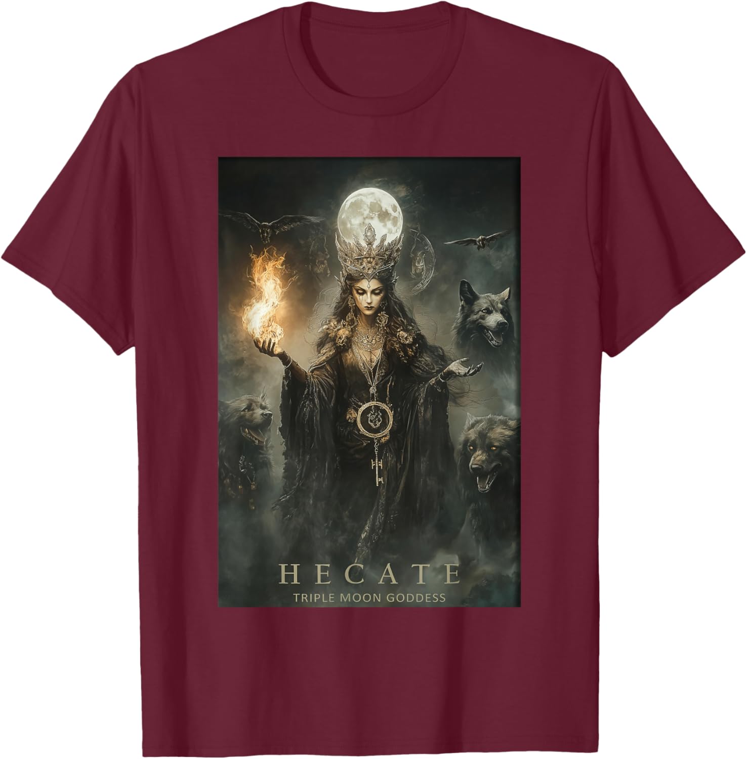 Hecate Goddess Pagan Witchy | Griechische Mythologie Dreifache Göttin T-Shirt - T-Shirt | Maroon