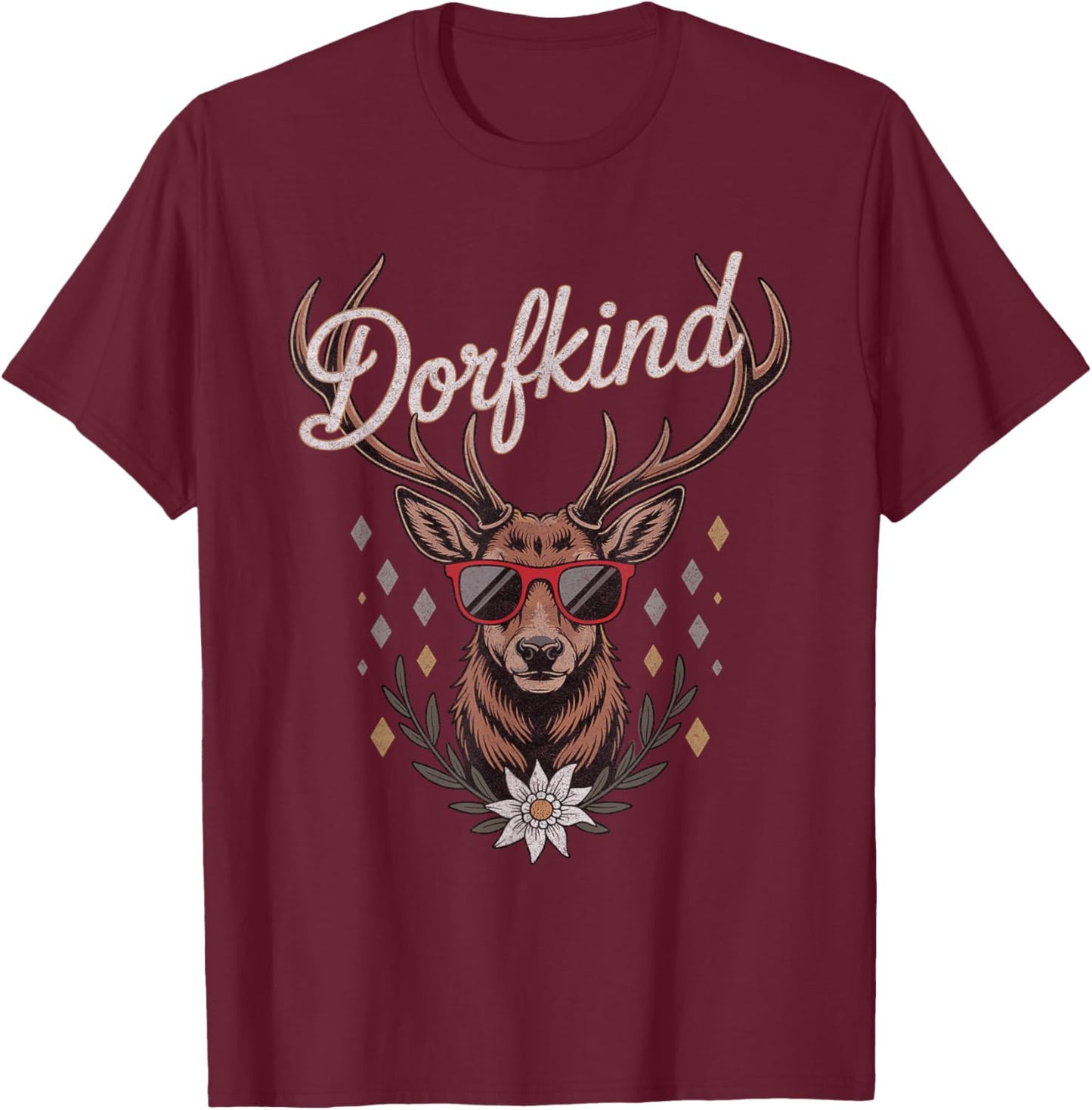 Dorfkind Children's with Deer HR Design , Women and Children T-Shirt - T-Shirt | Maroon