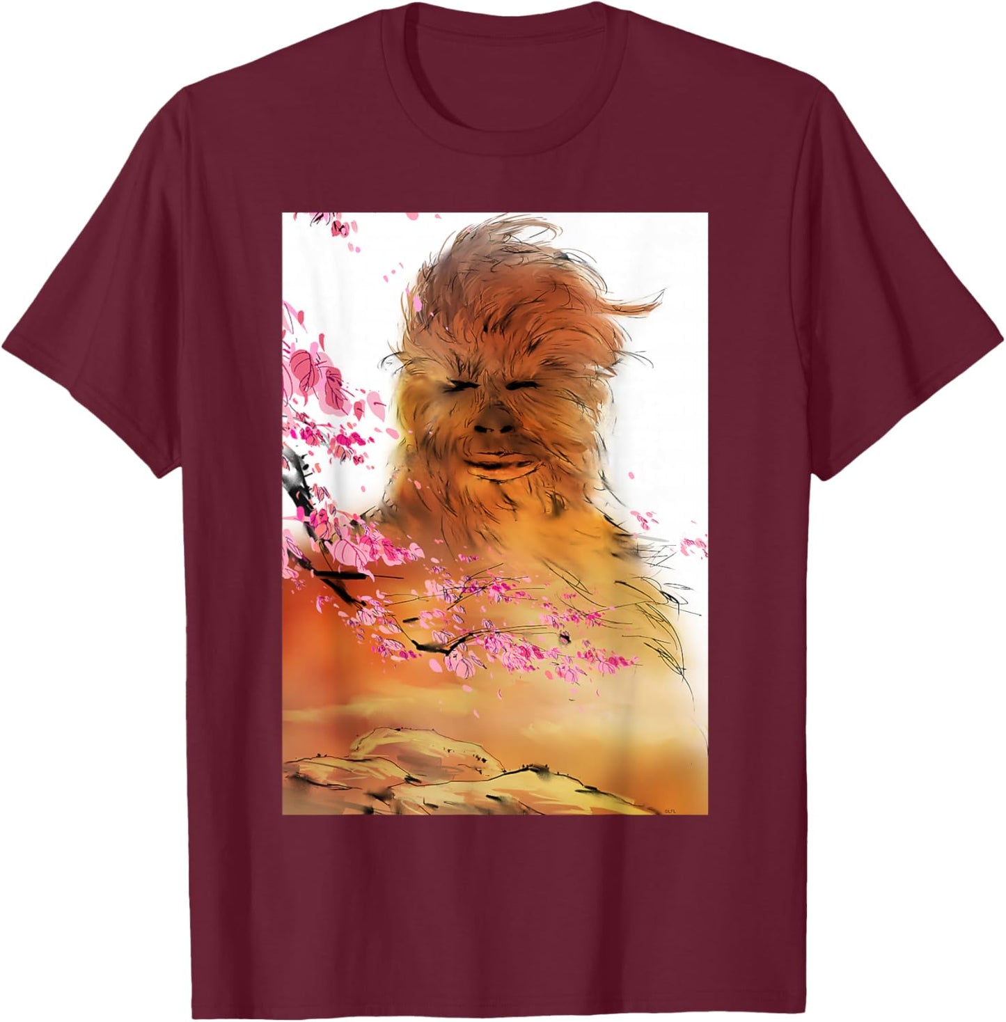Star Wars Chewbacca Spring Cherry Blossoms Sakura Art T-Shirt - T-Shirt | Maroon