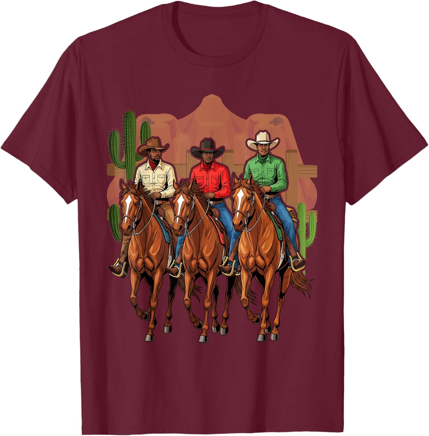 Black African American Cowboy Western Country Texas Rodeo T-Shirt - T-Shirt | Maroon