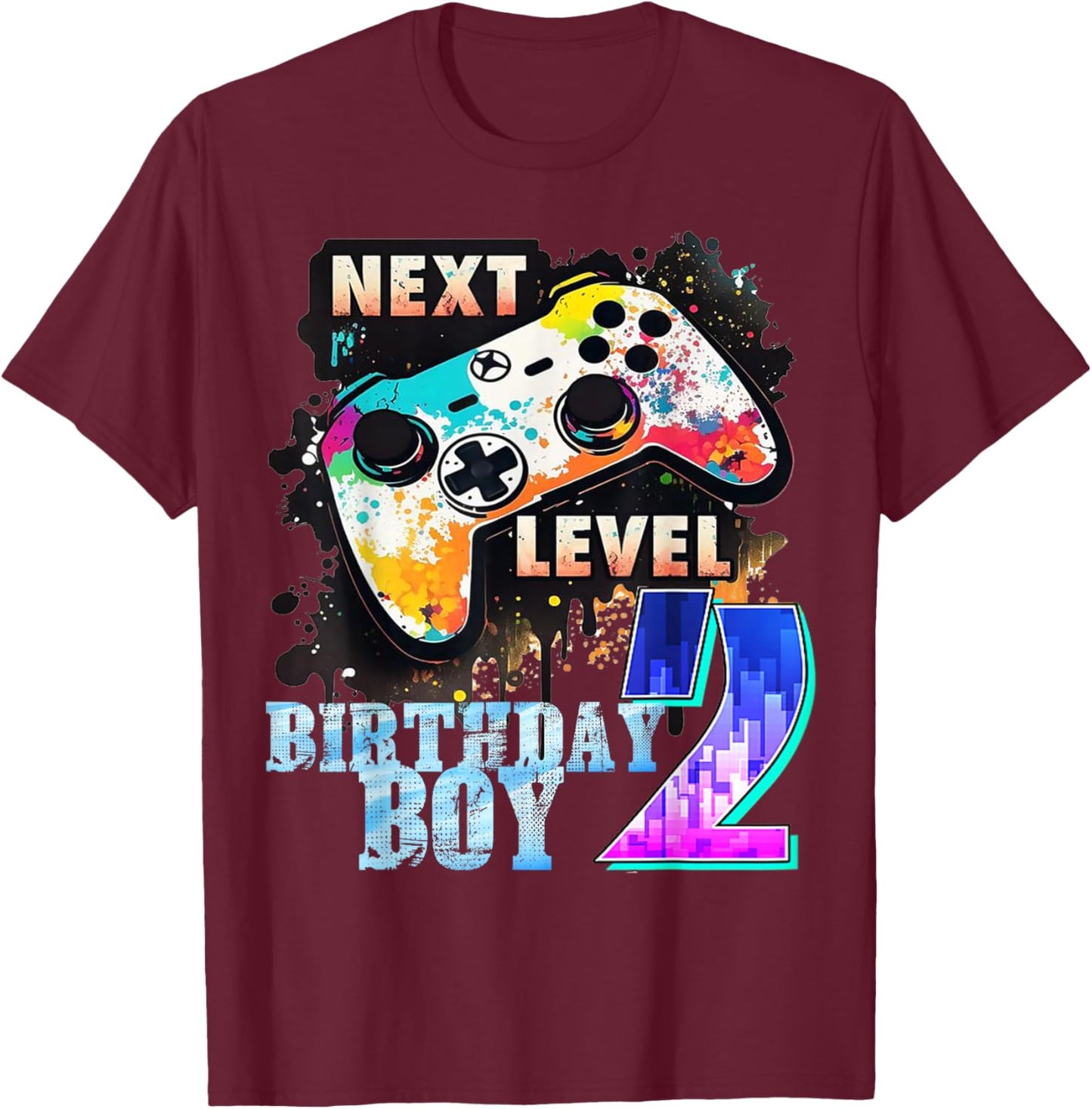 Kids 2nd Birthday Next Level Gamer Video Game 2 Years Old T-Shirt - T-Shirt | Maroon