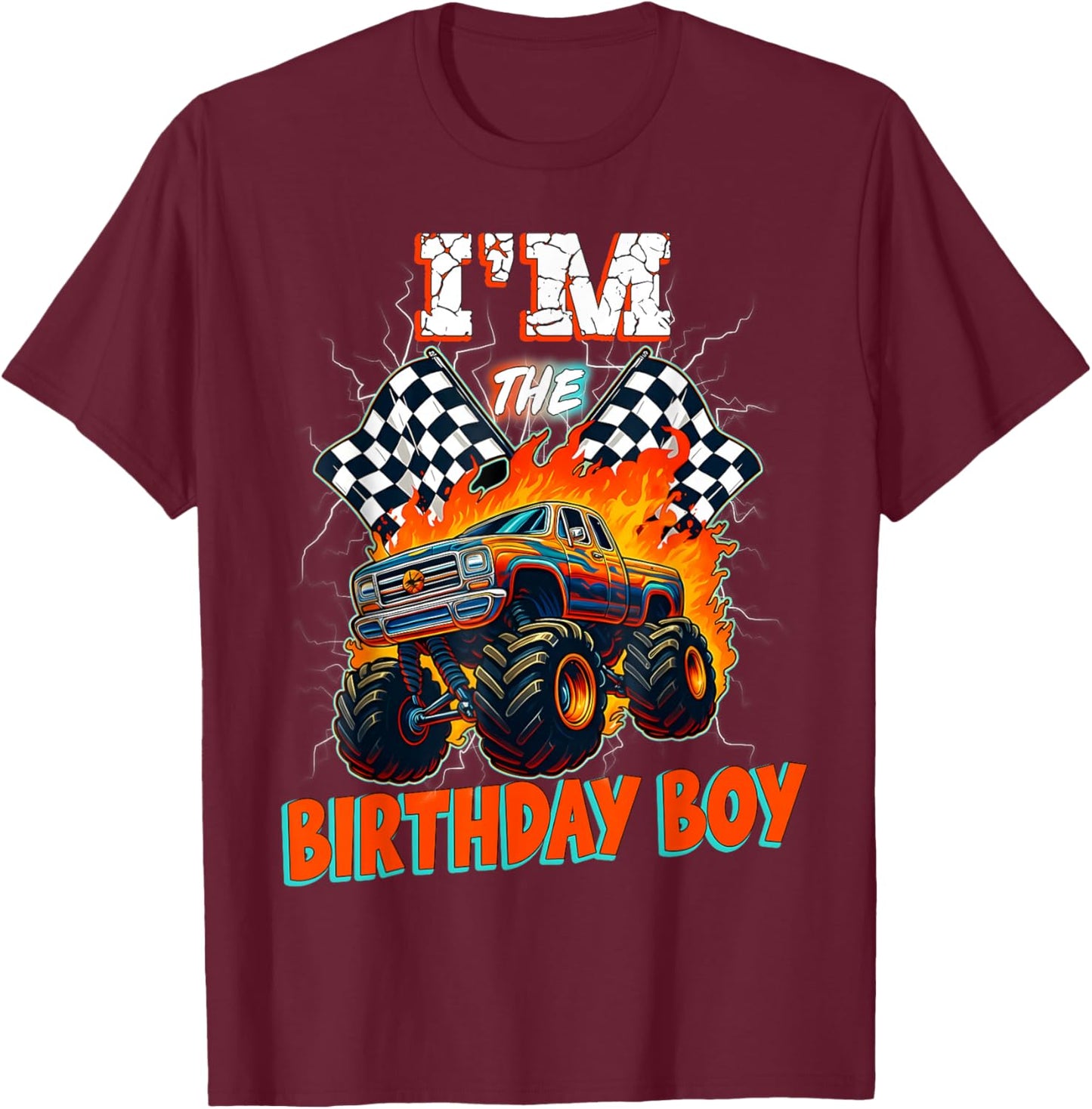 Funny Monster Truck I'm The Birthday Boy Family Matching T-Shirt - T-Shirt | Maroon
