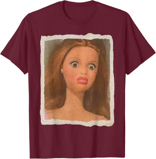 Funny Doll Face Meme T-Shirt - T-Shirt | Maroon