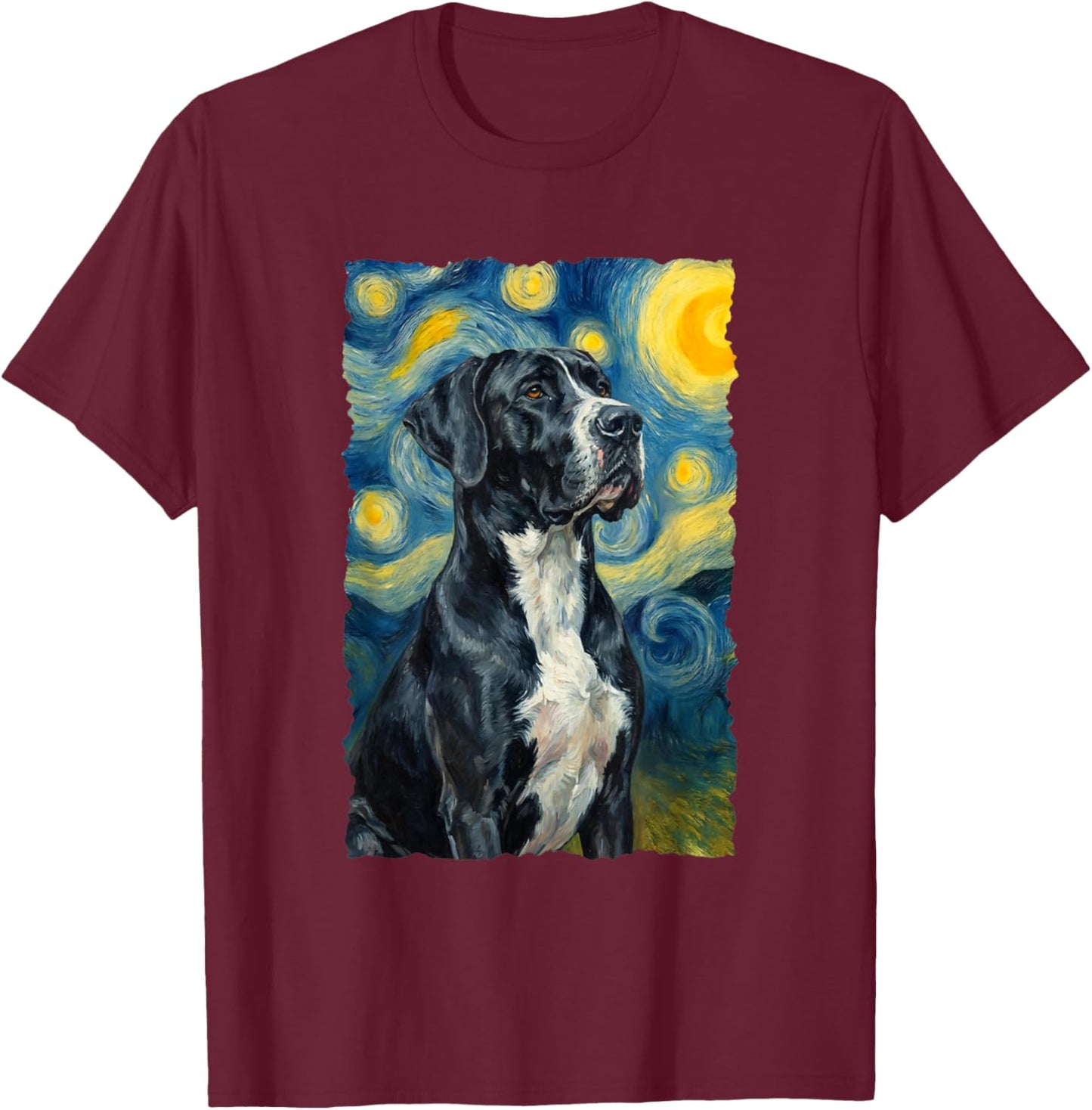 Mantle Great Dane Van Gogh Dog Lover T-Shirt - T-Shirt | Maroon