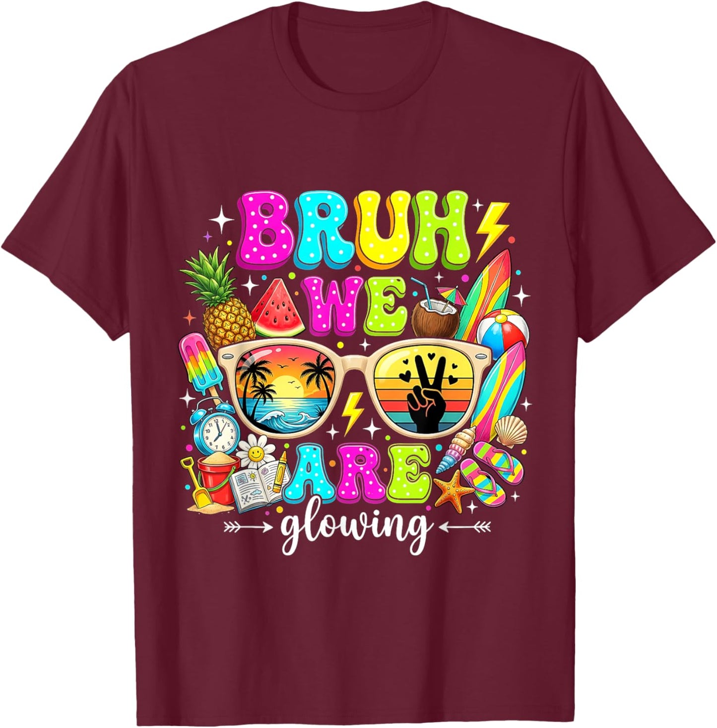 Funny Last Day of School 90s Neon Aesthetic Student Summer T-Shirt - T-Shirt | Maroon