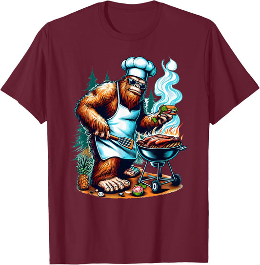 BBQ Master Bigfoot Chef Grill Cooking Barbecue Dad Funny T-Shirt - T-Shirt | Maroon