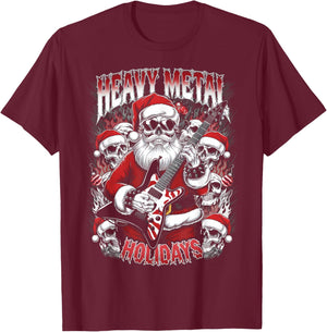 Heavy Metal Holidays Christmas Santa Metalhead Guitarist T-Shirt - T-Shirt | Maroon