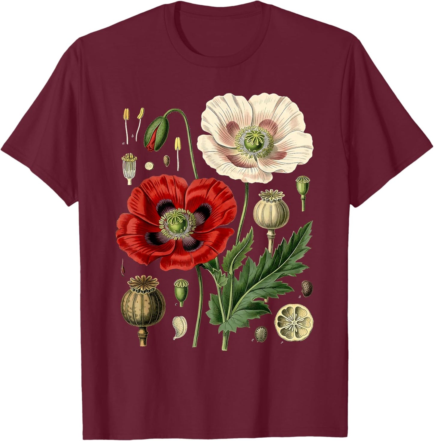 Red Poppy Flower Men Women Memorial Day Vintage Poppy T-Shirt - T-Shirt | Maroon