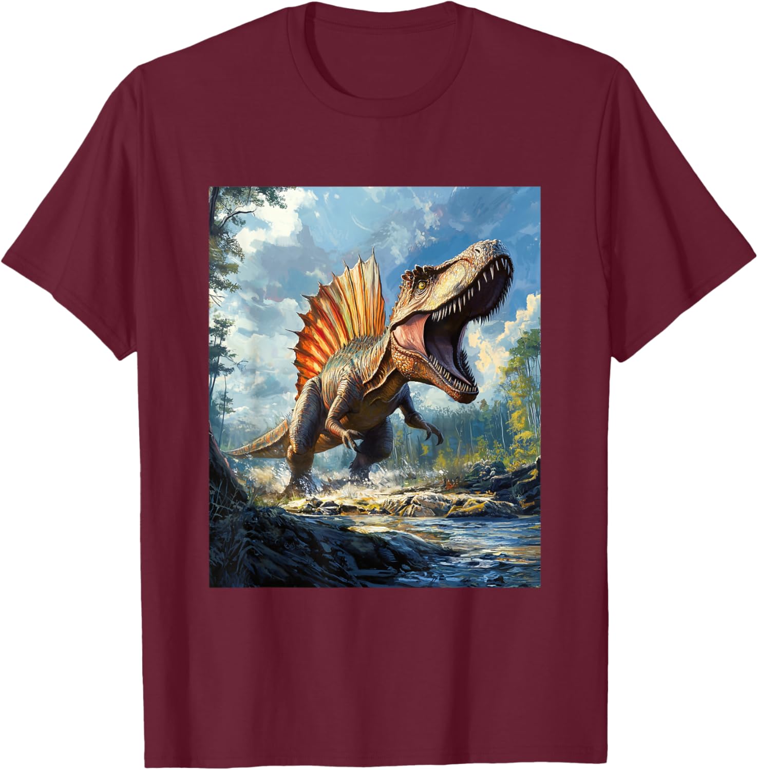 Spinosaurus Dinosaur Dino Graphic T-Shirt - T-Shirt | Maroon