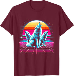 Wolf Vaporwave T-Shirt - T-Shirt | Maroon