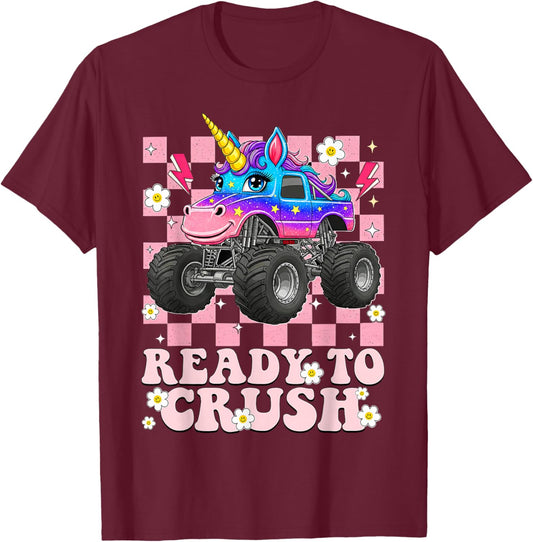 Funny Ready to Crush Monster Truck Birthday for Boys Girls T-Shirt - T-Shirt | Maroon