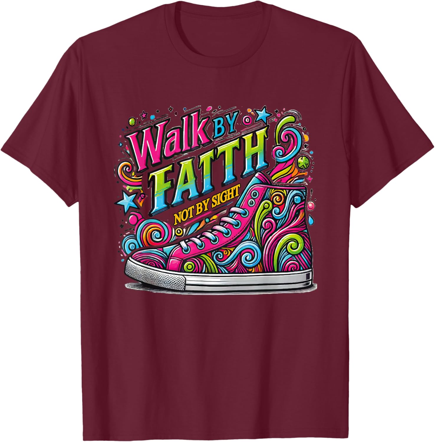 Walk by Faith Shoes Christian Jesus T-Shirt - T-Shirt | Maroon