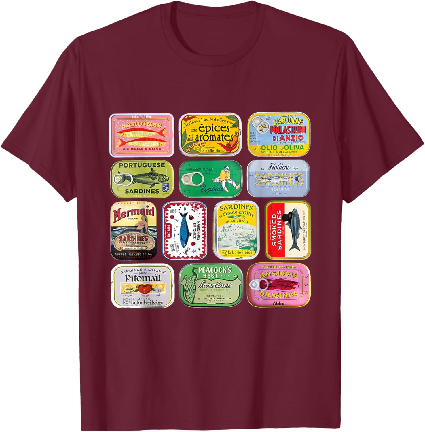Sardine Fisherman Aesthetic Vintage Beach Coastal Sardine T-Shirt - T-Shirt | Maroon
