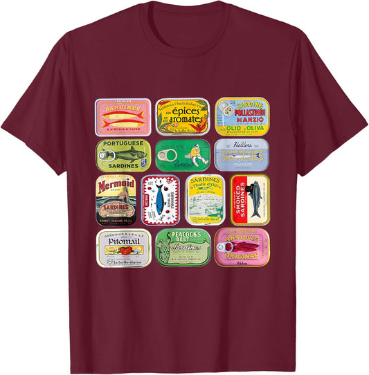 Sardine Fisherman Aesthetic Vintage Beach Coastal Sardine T-Shirt - T-Shirt | Maroon