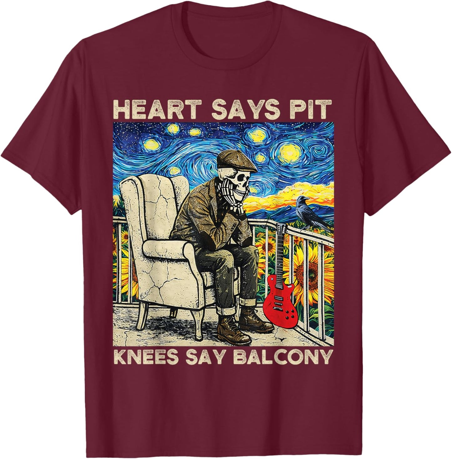 Heart Says Pit Knees Say Balcony Men T-Shirt - T-Shirt | Maroon