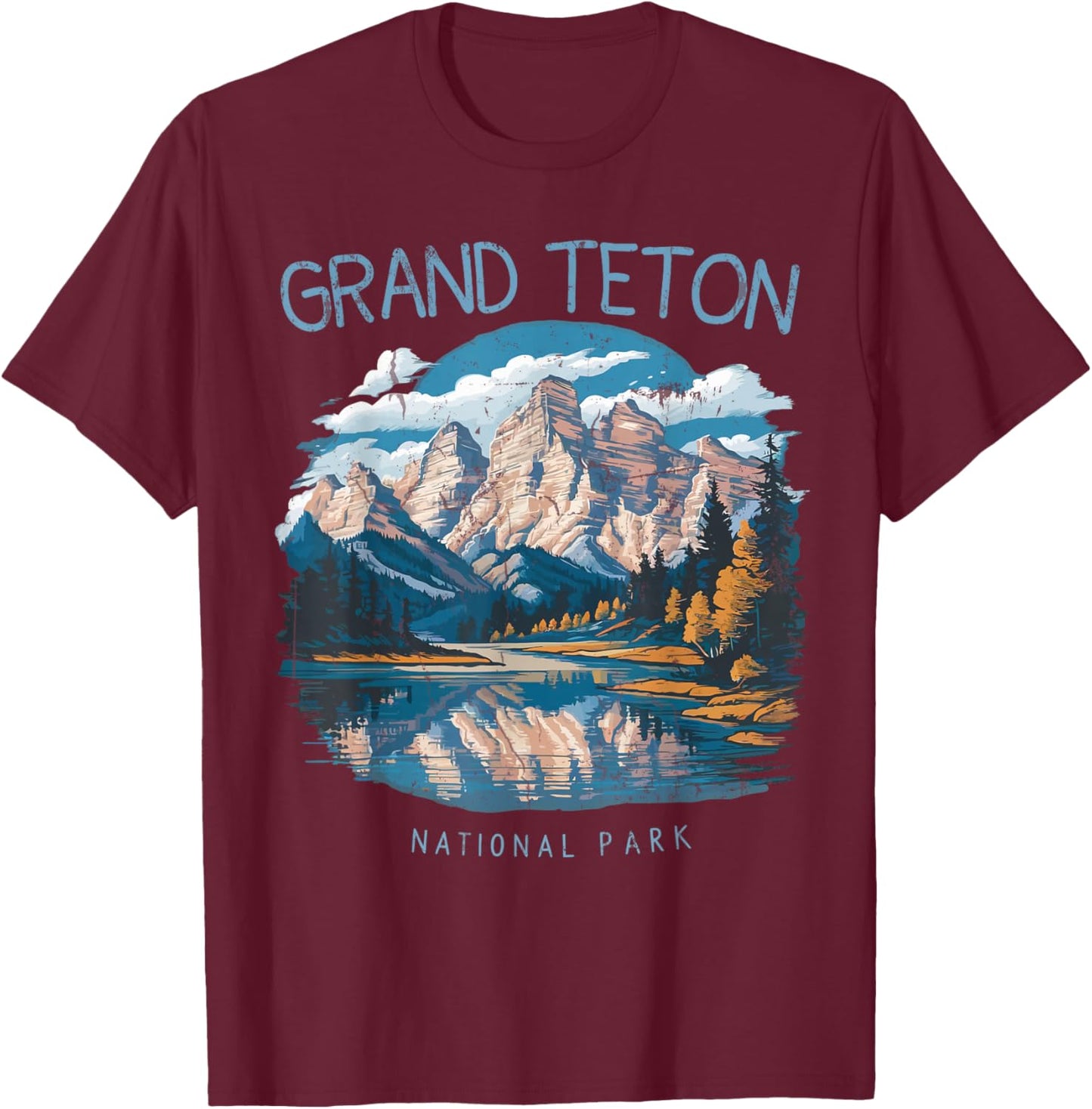 Grand Teton Retro US Wyoming Jackson Hole Lake Vintage Parks T-Shirt - T-Shirt | Maroon