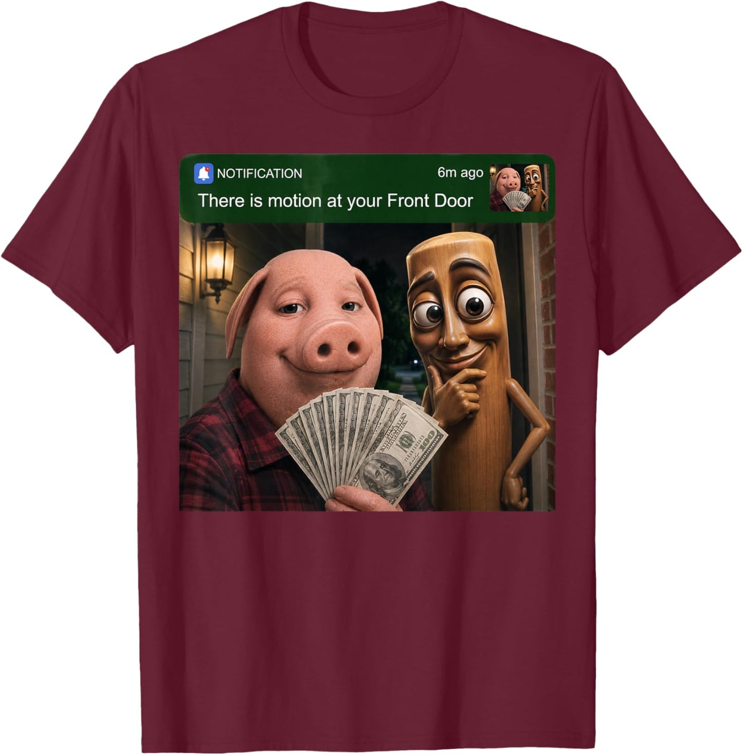 Tung Tung Tung Sahur John Pork Motion at Your Front Door T-Shirt - T-Shirt | Maroon