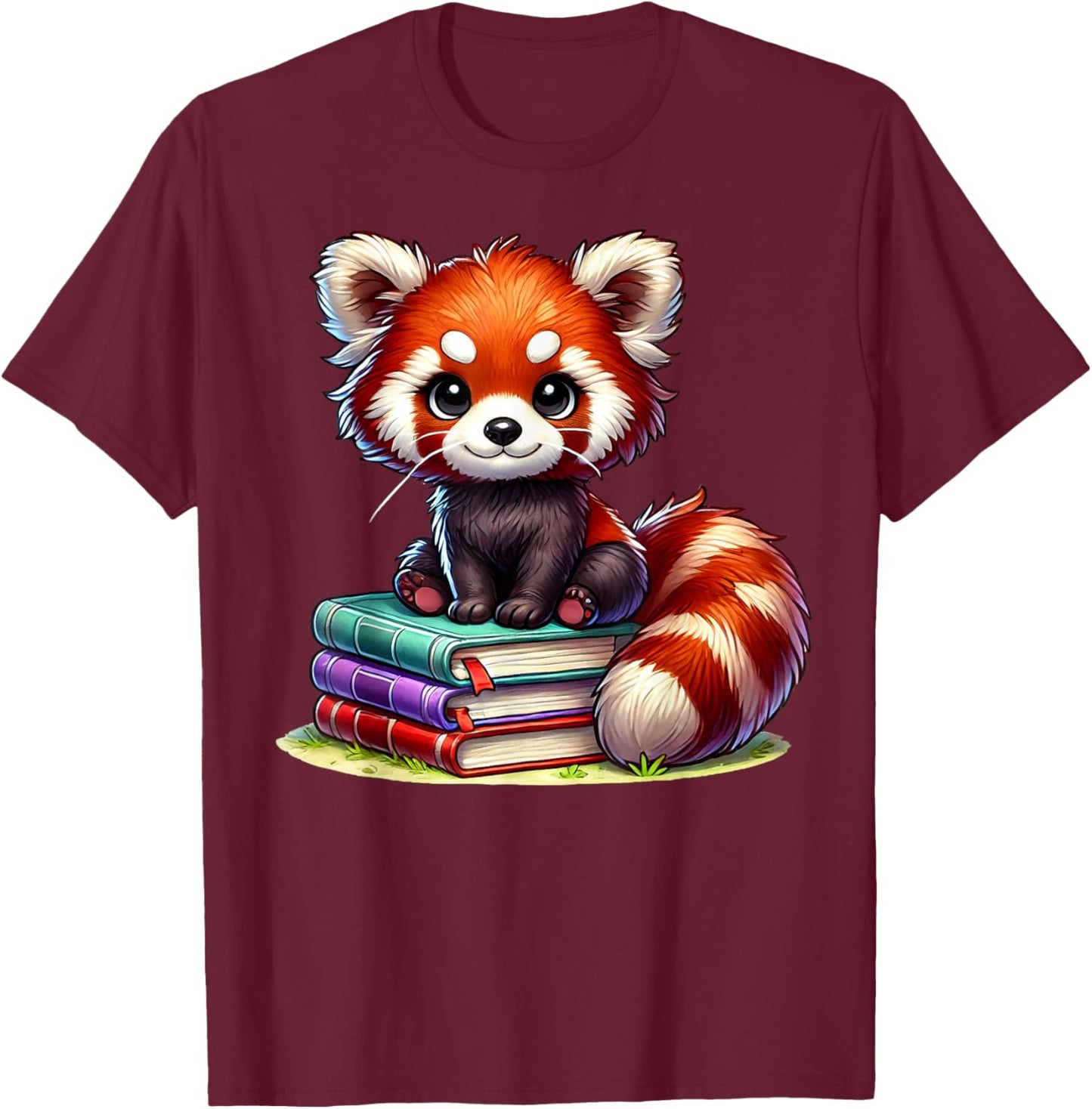 Red Panda Books Lover Reading Bookworm T-Shirt - T-Shirt | Maroon