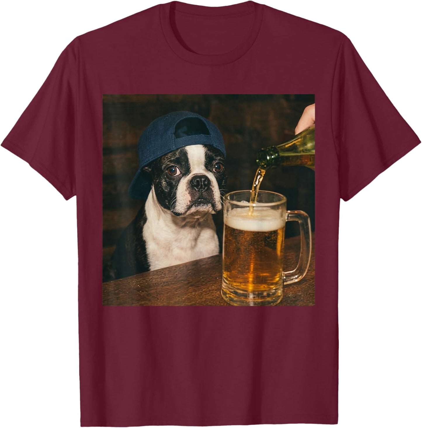 Boston Terrier Drinking Beer Funny Dog Meme T-Shirt - T-Shirt | Maroon