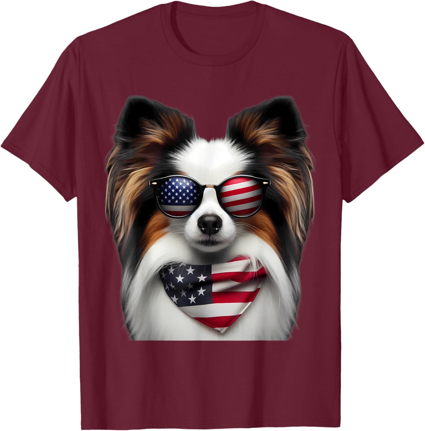 American Papillion Dog 4th Of July Incependence Day Owner T-Shirt - T-Shirt | Maroon