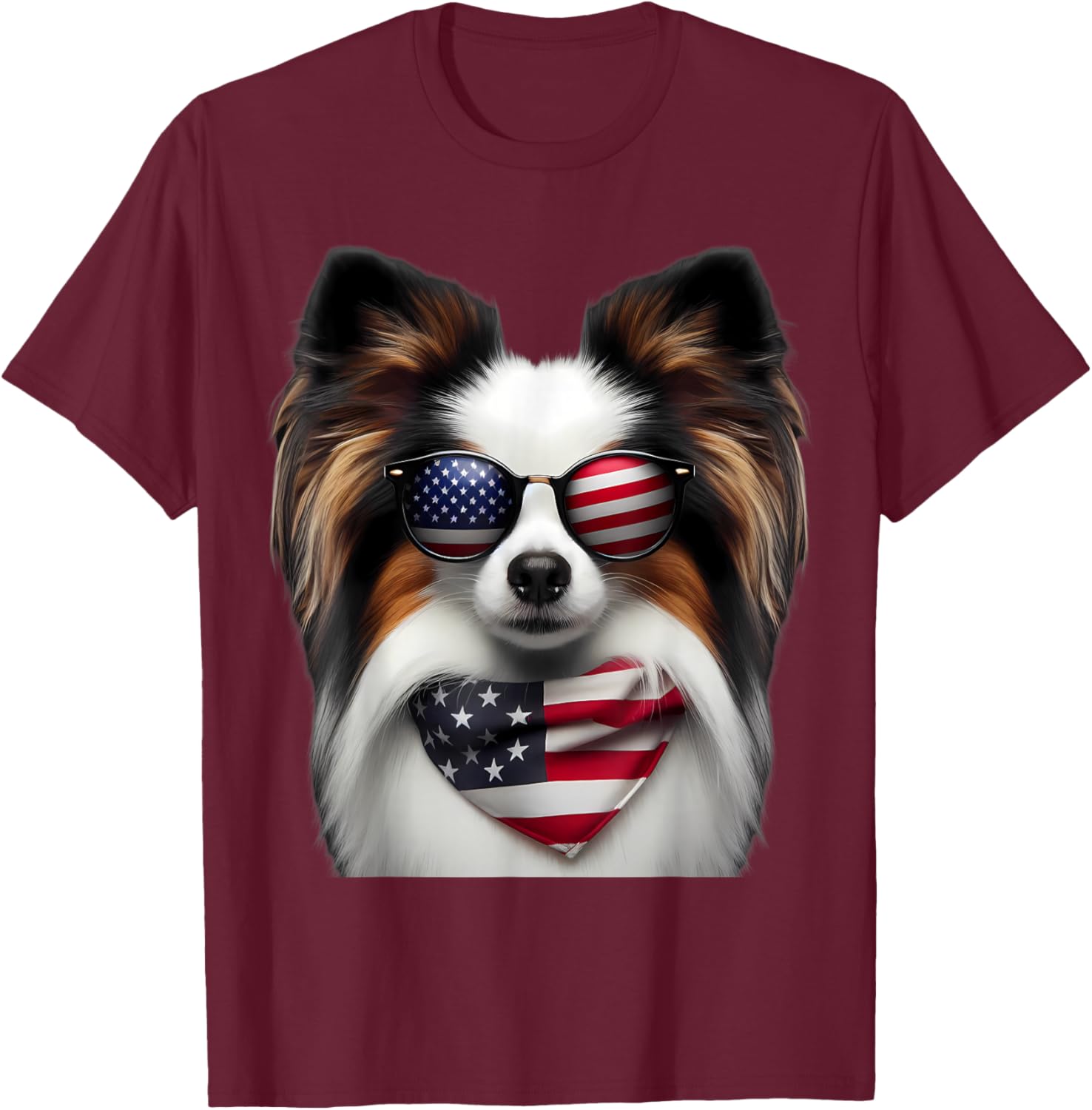 American Papillion Dog 4th Of July Incependence Day Owner T-Shirt - T-Shirt | Maroon