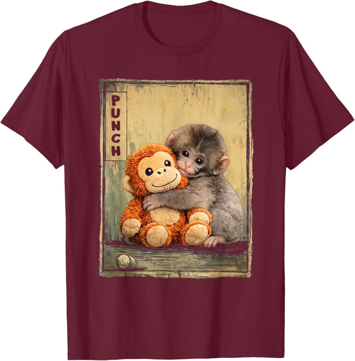 Japanese Macaque Ukiyo-e Art T-Shirt - T-Shirt | Maroon